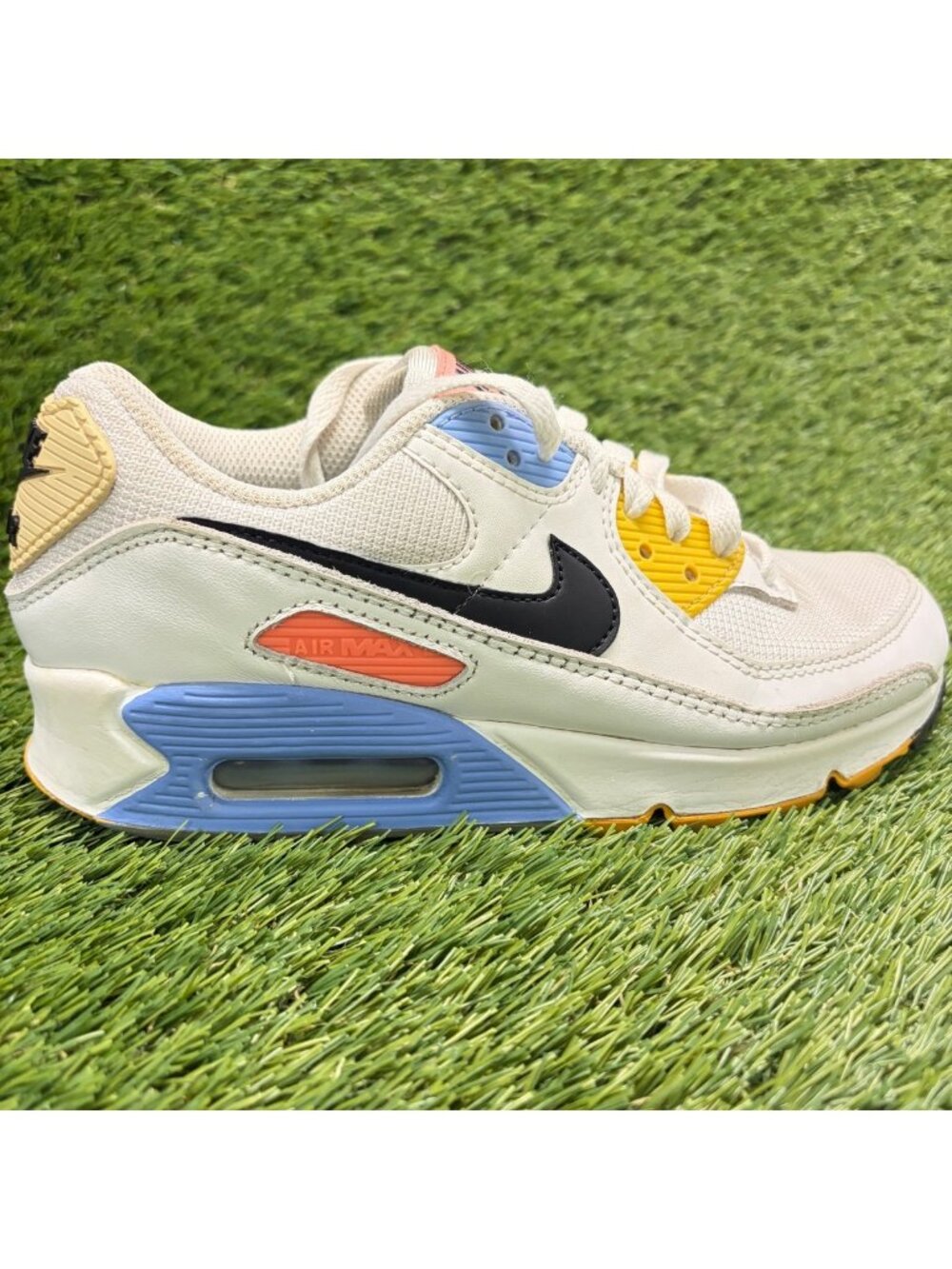 Nike Air Max 90 Solar Flare Womens Size 6.5 White Blue Running Shoes Sneakers